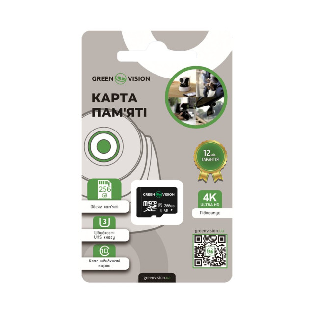 Карта памяти GreenVision microSDXC 256GB Class10 (без адаптера)