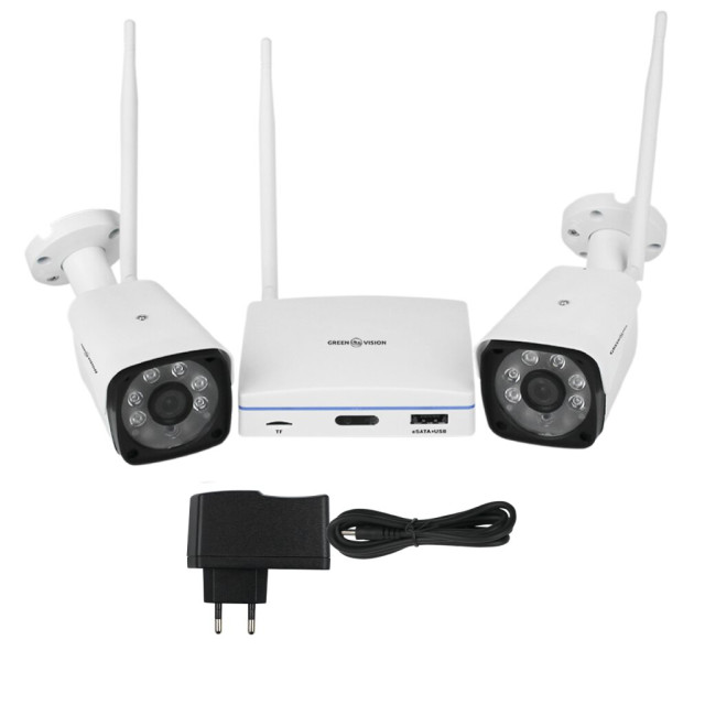 Комплект видеонаблюдения беспроводной Wi-Fi на 2 камеры 3MP GreenVision GV-IP-K-W57/02 (Lite) Комплект видеонаблюдения беспроводной Wi-Fi на 2 камеры 3MP GreenVision GV-IP-K-W57/02 (Lite)