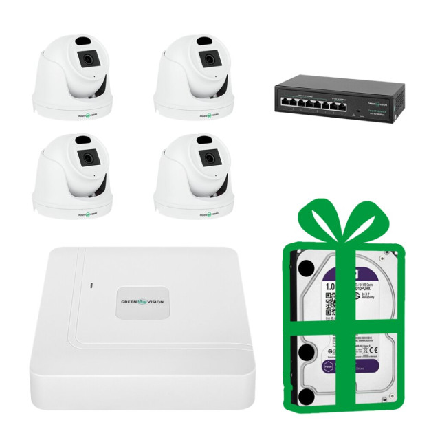 Комплект видеонаблюдения на 4 IP камеры 3MP для улицы GreenVision GV-IP-K-W70/04 Комплект видеонаблюдения на 4 IP камеры 3MP для улицы GreenVision GV-IP-K-W70/04