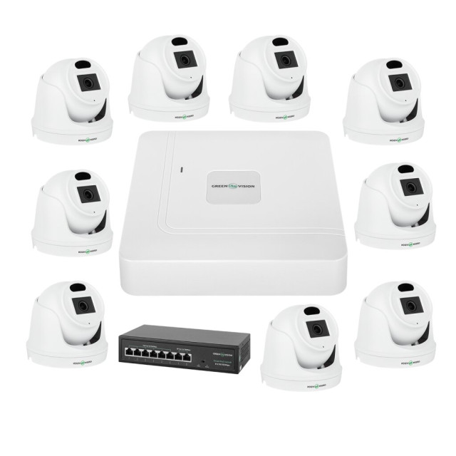 Комплект відеоспостереження на 9 IP камери 3MP для вулиці GreenVision GV-IP-K-W72/09 Комплект відеоспостереження на 9 IP камери 3MP для вулиці GreenVision GV-IP-K-W72/09