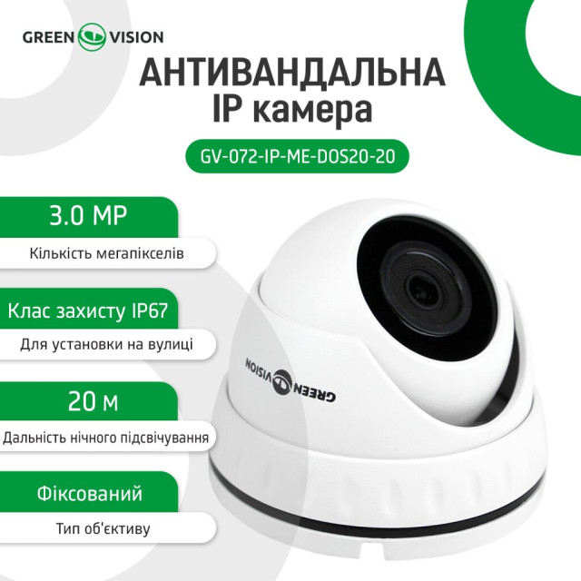 Камера видеонаблюдения уличная IP ЗMP антивандальная GV-072-IP-ME-DOS20-20