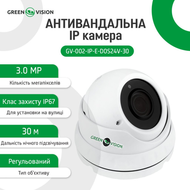 Камера видеонаблюдения уличная IP ЗMP POE купольная GV-002-IP-E-DOS24V-30