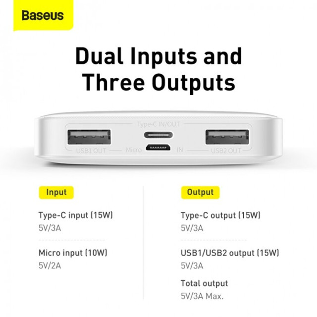 Зовнішній акумулятор Baseus Bipow Digital 15W 10000mAh Білий (PPDML-I02)