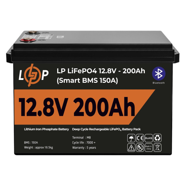 Акумулятор LogicPower LP LiFePO4 12V (12,8V) - 200 Ah (2560Wh) (Smart BMS 150А) з BT пластик