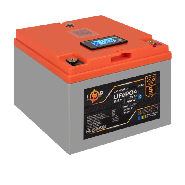 Аккумулятор LogicPower LP LiFePO4 12,8V - 32 Ah (410Wh) (BMS 40А/32A) пластик LCD Smart BT Аккумулятор LogicPower LP LiFePO4 12,8V - 32 Ah (410Wh) (BMS 40А/32A) пластик LCD Smart BT