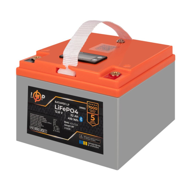 Аккумулятор LogicPower LP LiFePO4 12,8V - 32 Ah (410Wh) (BMS 40А/32A) пластик LCD Smart BT Аккумулятор LogicPower LP LiFePO4 12,8V - 32 Ah (410Wh) (BMS 40А/32A) пластик LCD Smart BT