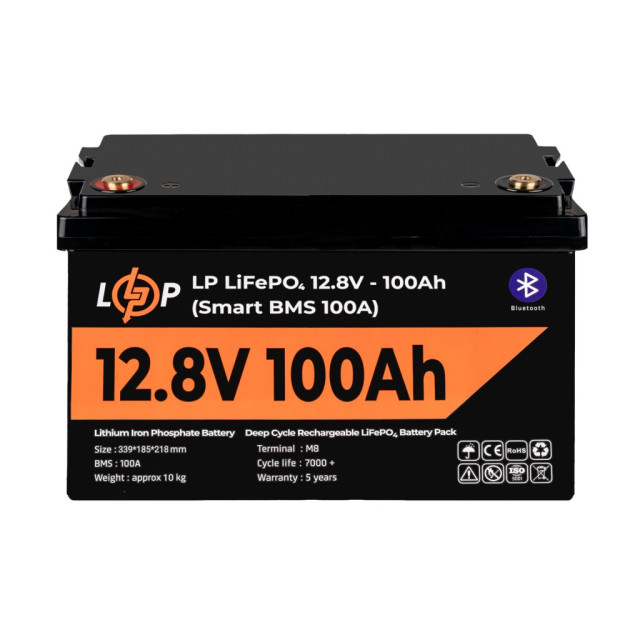 Акумулятор LogicPower LP LiFePO4 12V (12,8V) - 100 Ah (1280Wh) (Smart BMS 100А) з BT пластик Акумулятор LogicPower LP LiFePO4 12V (12,8V) - 100 Ah (1280Wh) (Smart BMS 100А) з BT пластик