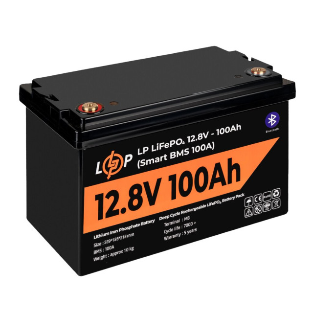 Акумулятор LogicPower LP LiFePO4 12V (12,8V) - 100 Ah (1280Wh) (Smart BMS 100А) з BT пластик Акумулятор LogicPower LP LiFePO4 12V (12,8V) - 100 Ah (1280Wh) (Smart BMS 100А) з BT пластик