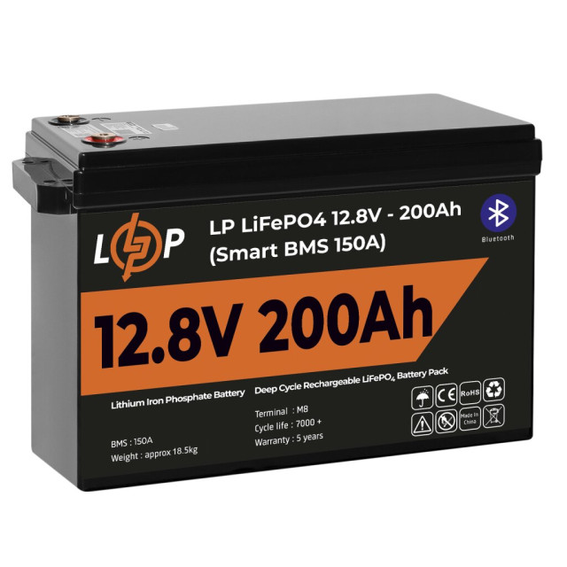 Акумулятор LogicPower LP LiFePO4 12V (12,8V) - 200 Ah (2560Wh) (Smart BMS 150А) з BT пластик Акумулятор LogicPower LP LiFePO4 12V (12,8V) - 200 Ah (2560Wh) (Smart BMS 150А) з BT пластик