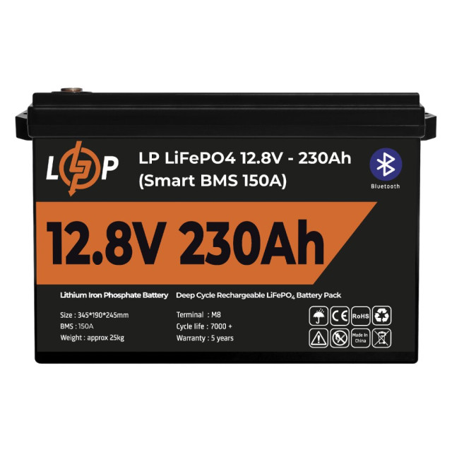 Акумулятор LogicPower LP LiFePO4 12V (12,8V) - 230 Ah (2944Wh) (Smart BMS 150А) з BT пластик Акумулятор LogicPower LP LiFePO4 12V (12,8V) - 230 Ah (2944Wh) (Smart BMS 150А) з BT пластик