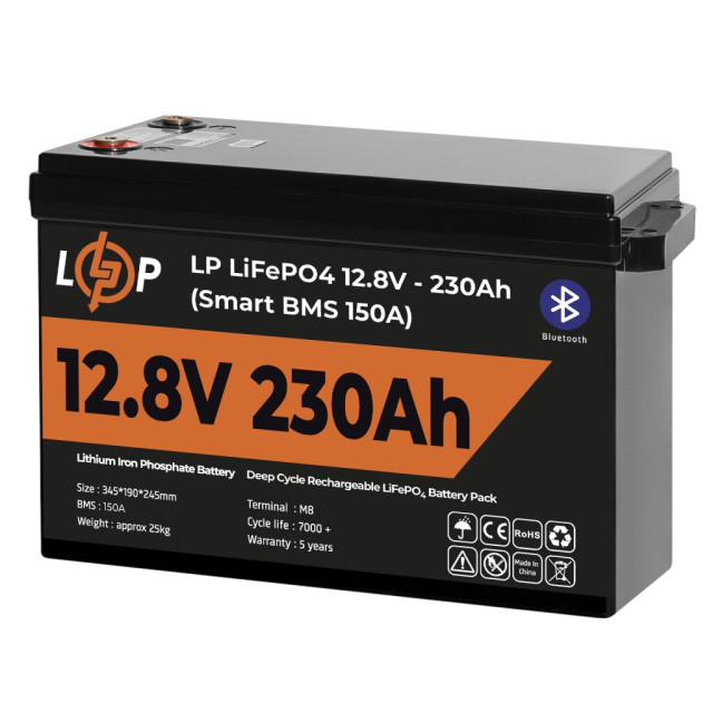 Акумулятор LogicPower LP LiFePO4 12V (12,8V) - 230 Ah (2944Wh) (Smart BMS 150А) з BT пластик Акумулятор LogicPower LP LiFePO4 12V (12,8V) - 230 Ah (2944Wh) (Smart BMS 150А) з BT пластик