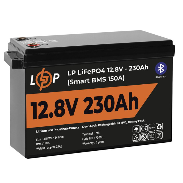 Акумулятор LogicPower LP LiFePO4 12V (12,8V) - 230 Ah (2944Wh) (Smart BMS 150А) з BT пластик Акумулятор LogicPower LP LiFePO4 12V (12,8V) - 230 Ah (2944Wh) (Smart BMS 150А) з BT пластик