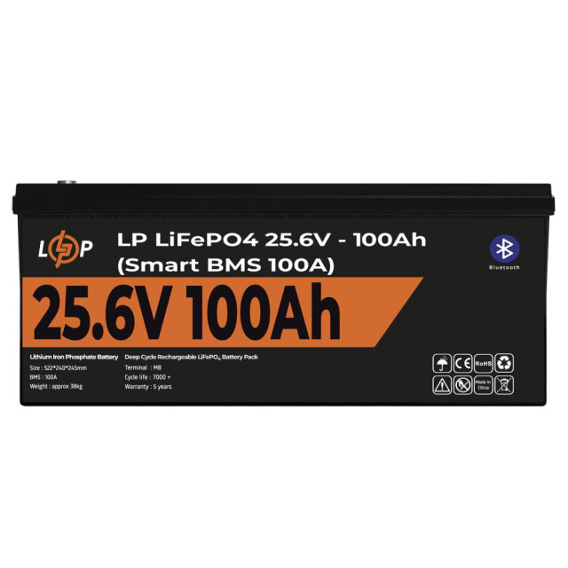 Аккумулятор LogicPower LP LiFePO4 24V (25,6V) - 100 Ah (2560Wh) (Smart BMS 100А) с BT пластик Аккумулятор LogicPower LP LiFePO4 24V (25,6V) - 100 Ah (2560Wh) (Smart BMS 100А) с BT пластик