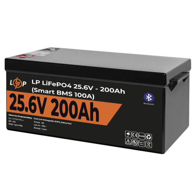 Аккумулятор LogicPower LP LiFePO4 24V (25,6V) - 200 Ah (5120Wh) (Smart BMS 100А) с BT пластик