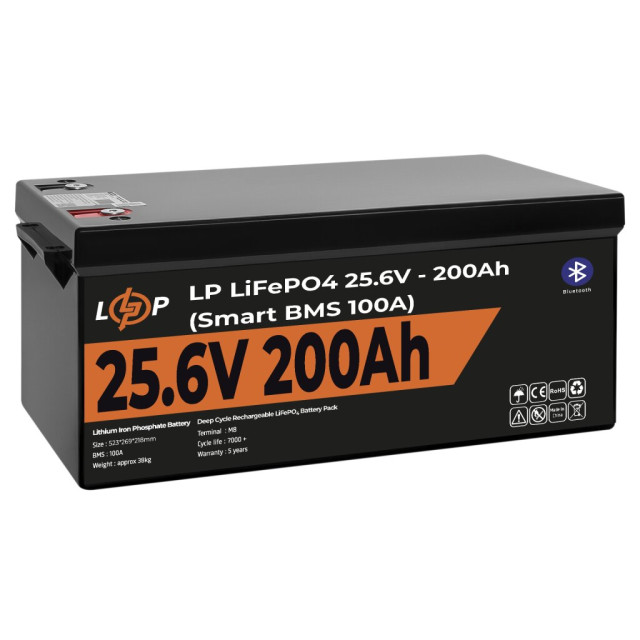 Аккумулятор LogicPower LP LiFePO4 24V (25,6V) - 200 Ah (5120Wh) (Smart BMS 100А) с BT пластик