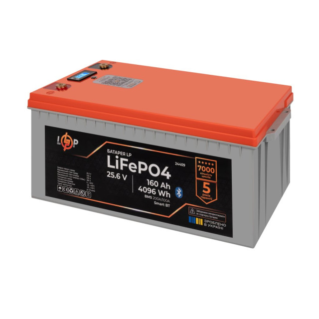 Акумулятор LogicPower LP LiFePO4 25,6V - 160 Ah (4096Wh) (BMS 200A/100А) пластик LCD Smart BT Акумулятор LogicPower LP LiFePO4 25,6V - 160 Ah (4096Wh) (BMS 200A/100А) пластик LCD Smart BT