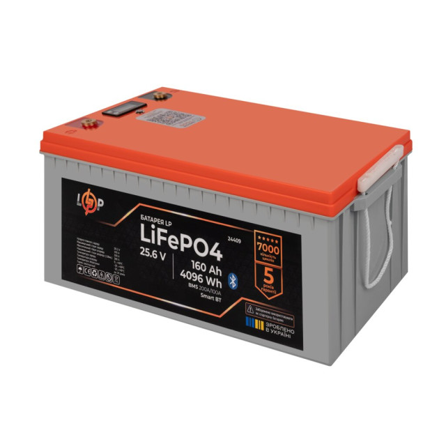Акумулятор LogicPower LP LiFePO4 25,6V - 160 Ah (4096Wh) (BMS 200A/100А) пластик LCD Smart BT Акумулятор LogicPower LP LiFePO4 25,6V - 160 Ah (4096Wh) (BMS 200A/100А) пластик LCD Smart BT