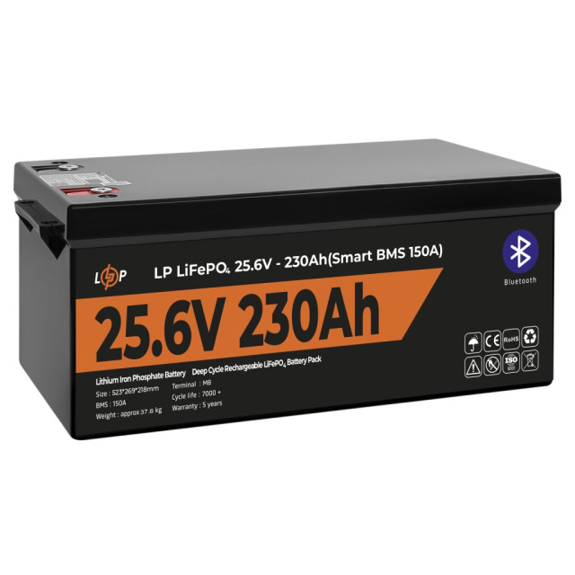 Аккумулятор LogicPower LP LiFePO4 25,6V - 230 Ah (5888Wh) (Smart BMS 150А) с BT пластик Аккумулятор LogicPower LP LiFePO4 25,6V - 230 Ah (5888Wh) (Smart BMS 150А) с BT пластик