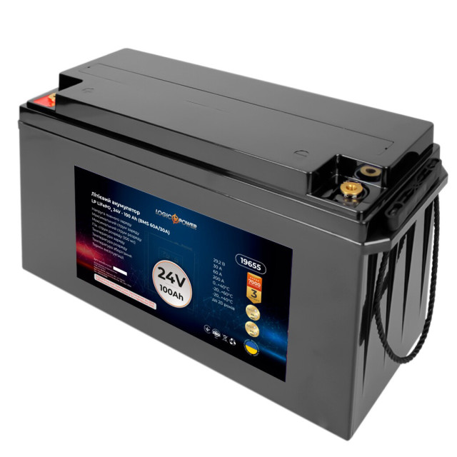 Аккумулятор для ИБП LogicPower LiFePO4 24V-100 Ah BMS 60A/30А (LP19655) Аккумулятор для ИБП LogicPower LiFePO4 24V-100 Ah BMS 60A/30А (LP19655)