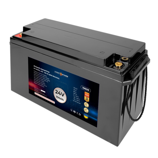 Аккумулятор для ИБП LogicPower LiFePO4 24V-100 Ah BMS 80A/40А (LP19656) Аккумулятор для ИБП LogicPower LiFePO4 24V-100 Ah BMS 80A/40А (LP19656)