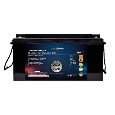Акумулятор для ДБЖ LogicPower LiFePO4 24V-90 Ah BMS 60A (LP18583) Акумулятор для ДБЖ LogicPower LiFePO4 24V-90 Ah BMS 60A (LP18583)
