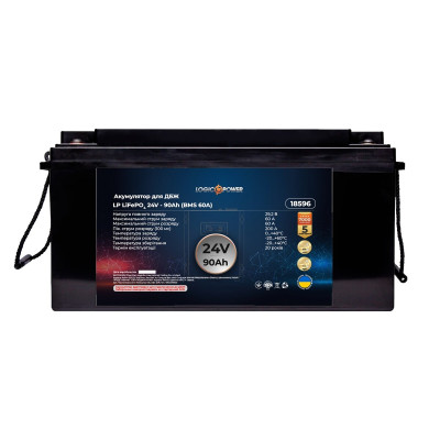 Акумулятор для ДБЖ LogicPower LiFePO4 24V-90 Ah BMS 60A (LP18596) Акумулятор для ДБЖ LogicPower LiFePO4 24V-90 Ah BMS 60A (LP18596)
