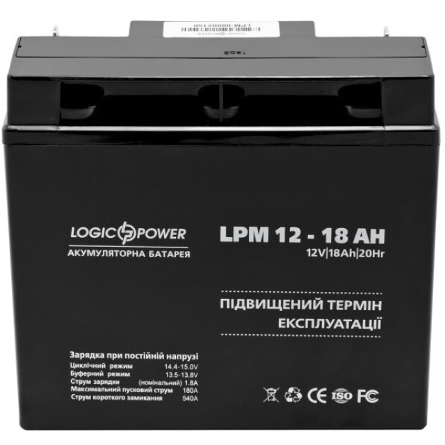 Акумулятор Logicpower AGM LPM 12 - 18 AH Акумулятор Logicpower AGM LPM 12 - 18 AH