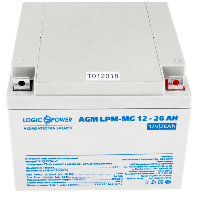 Акумулятор мультигелевий Logicpower AGM LPM-MG 12 - 26 AH Акумулятор мультигелевий Logicpower AGM LPM-MG 12 - 26 AH