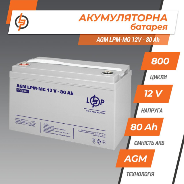 Акумулятор мультигелевий LogicPower LPM-MG 12V - 80 Ah