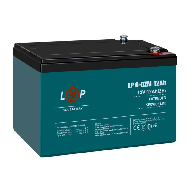 Тяговий свинцево-кислотний AGM акумулятор LogicPower LP 6-DZM-12 Ah - под Болт М5
