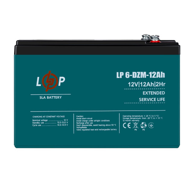 Тяговий свинцево-кислотний AGM акумулятор LogicPower LP 6-DZM-12 Ah - под Болт М5