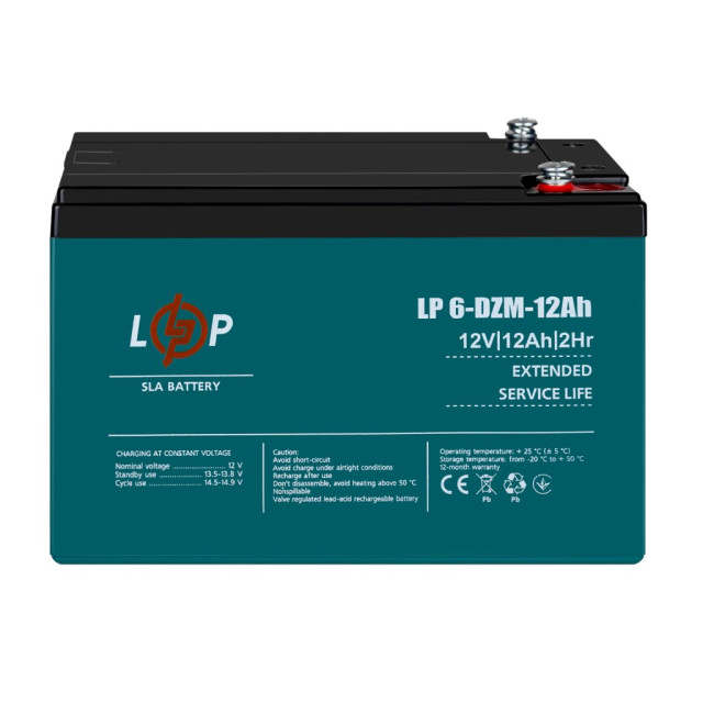 Тяговий свинцево-кислотний AGM акумулятор LogicPower LP 6-DZM-12 Ah - под Болт М5