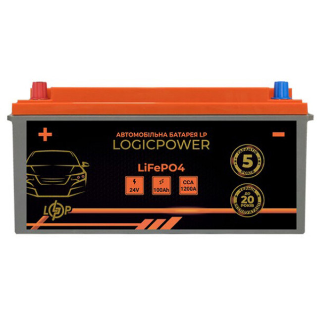 Автомобільний акумулятор Logicpower LiFePO4 BMS 1200 А, 25.6В, 100 Аг (24772)