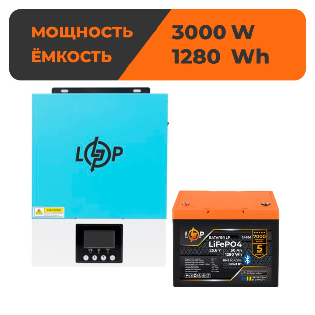 Комплект резервного живлення LogicPower W3000 + літієва (LiFePO4) батарея 1280Wh Комплект резервного живлення LogicPower W3000 + літієва (LiFePO4) батарея 1280Wh