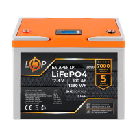 Акумулятор LogicPower LP LiFePO4 12V (12,8V) - 100 Ah (1280Wh) (BMS 80A/40А) пластик LCD для ДБЖ Акумулятор LogicPower LP LiFePO4 12V (12,8V) - 100 Ah (1280Wh) (BMS 80A/40А) пластик LCD для ДБЖ