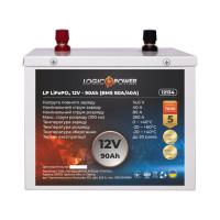 Акумулятор LogicPower LP LiFePO4 12V (12,8V) - 90 Ah (1152Wh) (BMS 80A/40A) металл Акумулятор LogicPower LP LiFePO4 12V (12,8V) - 90 Ah (1152Wh) (BMS 80A/40A) металл