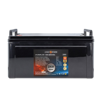 Аккумулятор LogicPower LP LiFePO4 24V (25,6V) - 50 Ah (1280Wh) (BMS 60A) пластик Аккумулятор LogicPower LP LiFePO4 24V (25,6V) - 50 Ah (1280Wh) (BMS 60A) пластик