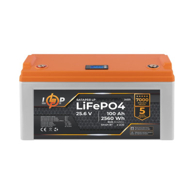 Аккумулятор LogicPower LP LiFePO4 25,6V - 100 Ah (2560Wh) (BMS 80A/80А) пластик LCD Smart BT Аккумулятор LogicPower LP LiFePO4 25,6V - 100 Ah (2560Wh) (BMS 80A/80А) пластик LCD Smart BT