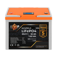 Акумулятор LogicPower LP LiFePO4 LCD 24V (25,6V) - 52 Ah (1331Wh) (BMS 80A/40А) пластик Акумулятор LogicPower LP LiFePO4 LCD 24V (25,6V) - 52 Ah (1331Wh) (BMS 80A/40А) пластик