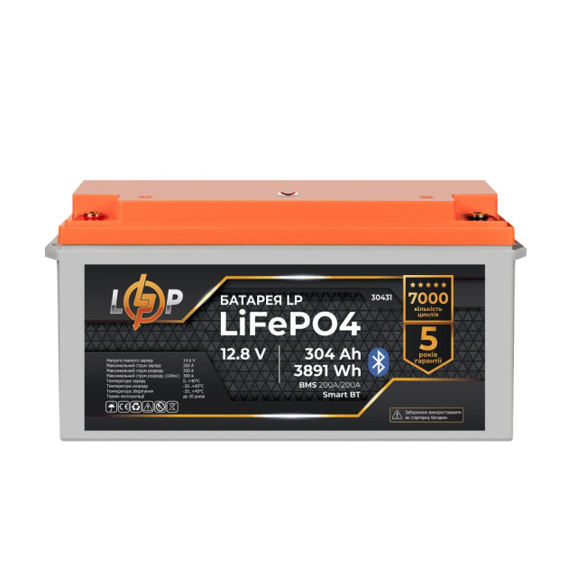 Акумулятор LogicPower LP LiFePO4 12,8V - 304 Ah (3891Wh) (BMS 200A/200А) пластик Smart BT Акумулятор LogicPower LP LiFePO4 12,8V - 304 Ah (3891Wh) (BMS 200A/200А) пластик Smart BT