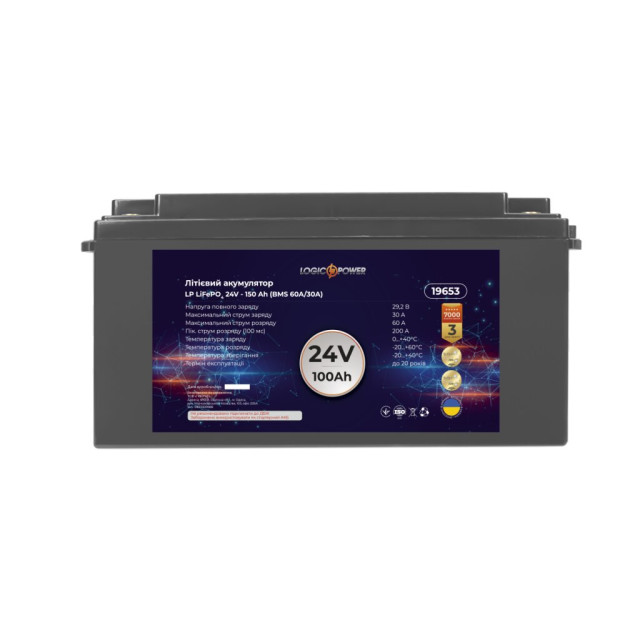 Аккумулятор LogicPower LP LiFePO4 24V - 100 Ah (BMS 60A/30А) пластик Аккумулятор LogicPower LP LiFePO4 24V - 100 Ah (BMS 60A/30А) пластик