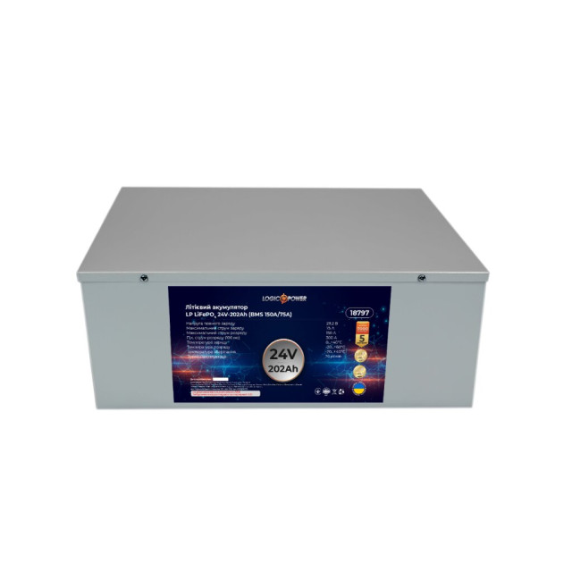 Аккумулятор LogicPower LP LiFePO4 24V (25,6V) - 202 Ah (5171Wh) (BMS 150A/75А) металл Аккумулятор LogicPower LP LiFePO4 24V (25,6V) - 202 Ah (5171Wh) (BMS 150A/75А) металл