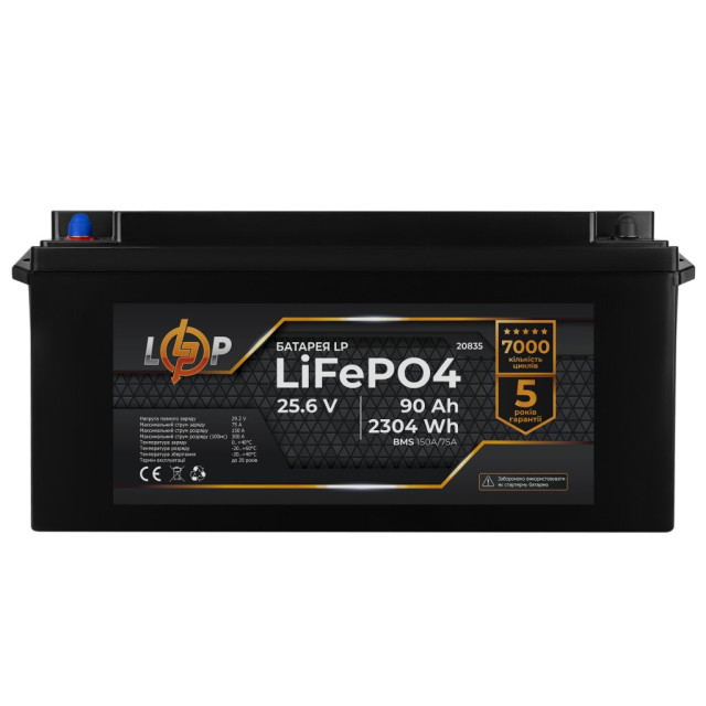 Акумулятор LogicPower LP LiFePO4 24V (25,6V) - 90 Ah (2304Wh) (BMS 150A/75А) пластик Акумулятор LogicPower LP LiFePO4 24V (25,6V) - 90 Ah (2304Wh) (BMS 150A/75А) пластик