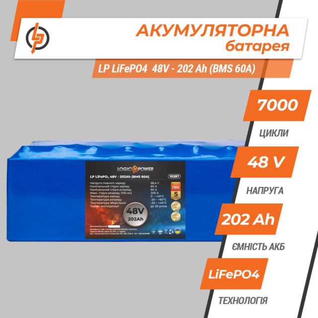 Аккумулятор LogicPower LP LiFePO4 48V - 202 Ah (BMS 60A) Аккумулятор LogicPower LP LiFePO4 48V - 202 Ah (BMS 60A)