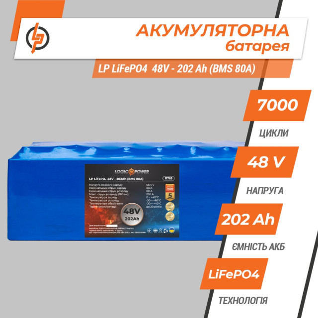 Акумулятор LogicPower LP LiFePO4 48V - 202 Ah (BMS 80A) Акумулятор LogicPower LP LiFePO4 48V - 202 Ah (BMS 80A)