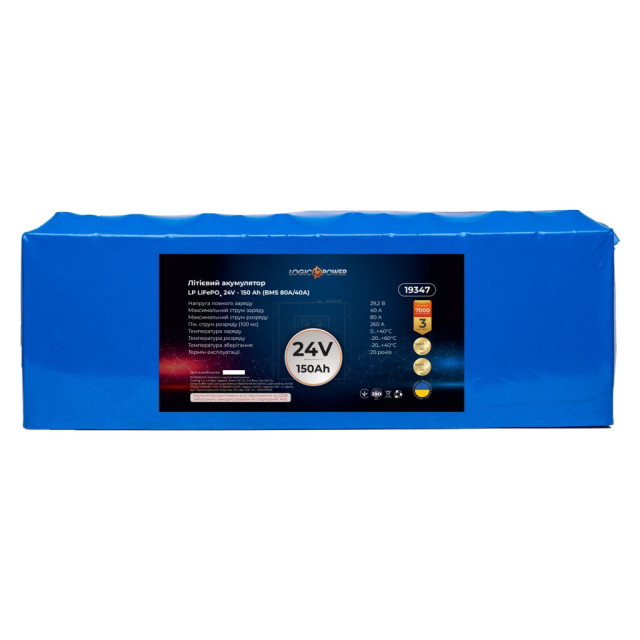 Акумулятор LogicPower LP LiFePO4 для ДБЖ 24V - 150 Ah (BMS 80A/40А)