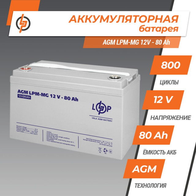 БВ Акумулятор мультигелевий LogicPower LPM-MG 12V - 80 Ah