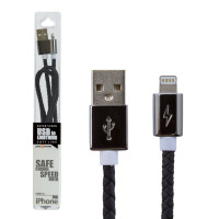Кабель USB - Lightning 1м B (кож. плетение) черный / R