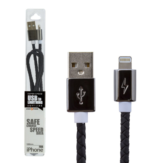 Кабель USB - Lightning USB - Lightning 1м B (кож. плетение) черный / R