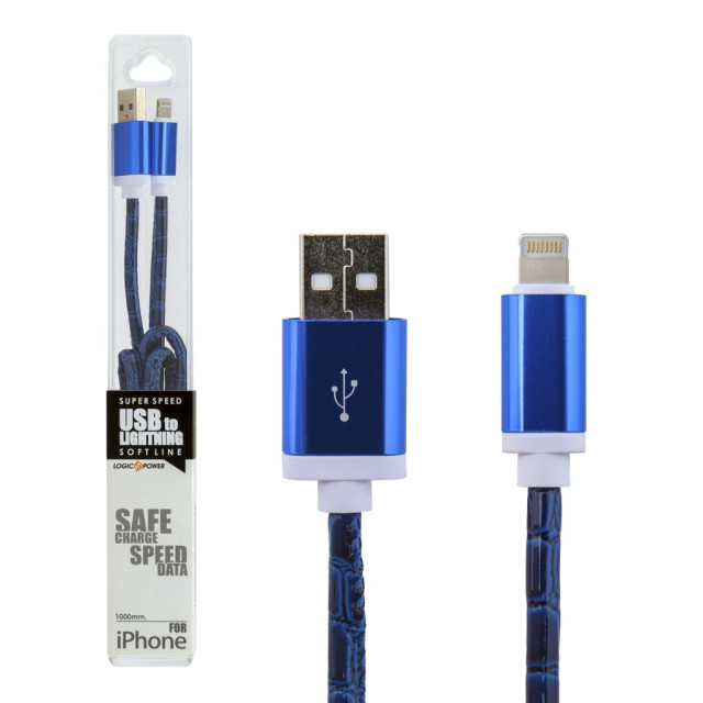 Кабель USB - Lightning USB - Lightning 1м Bl (кожа) синий / Retail